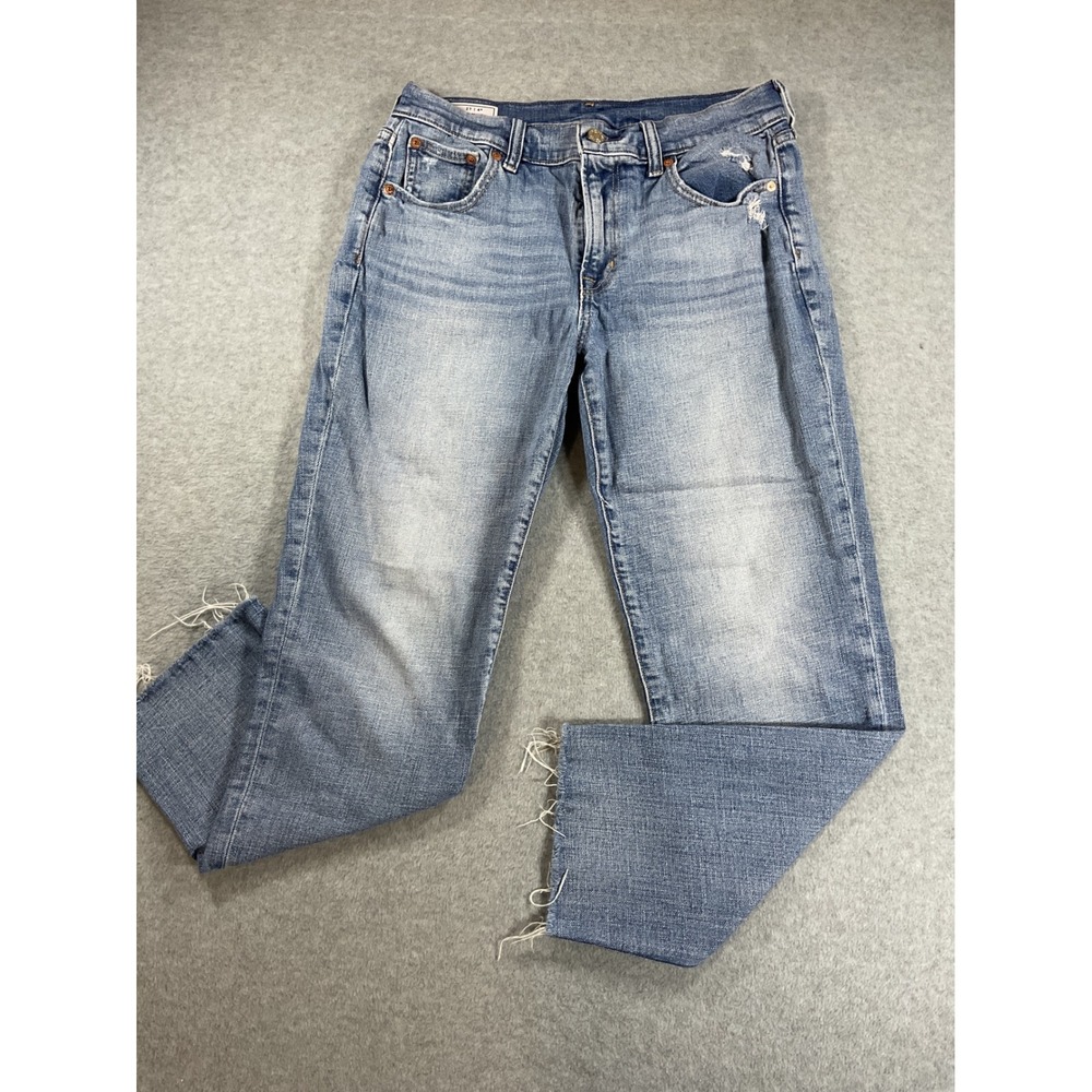 Gap Girlfriend Mid Rise Jeans Light Wash Distressed Raw Hem Size 27 4R 2405